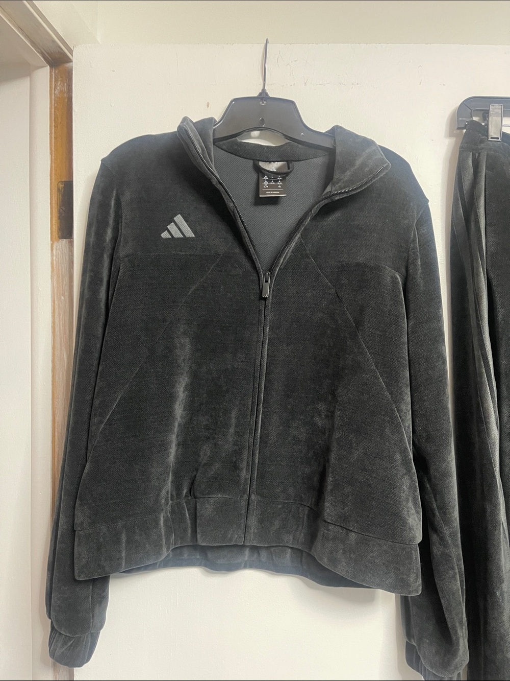 adidas Black Velour Zip-Up Jacket